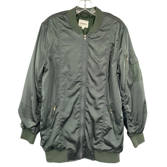 Cotton Candy Jackets & Blazers - Cotton Candy LA Olive Green Satin Bomber Jacket